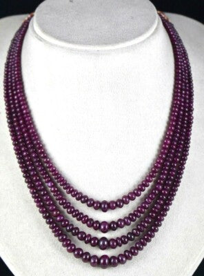 Certified Natural Unheated Ruby Beads Necklace 399 Ct Red Gemstone Statement 4mm