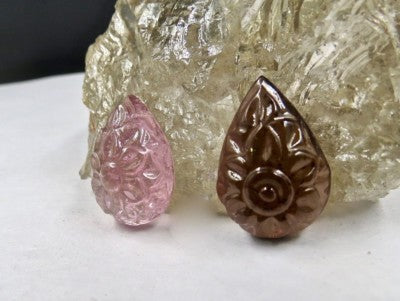 Natural Tourmaline Carved Pear 28.80 Ct Gemstone Designing Pendant Earring