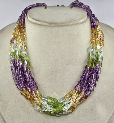 Multi Colour Peridot 10ct Citrine Amethyst 18" Gemstone Beads Necklace