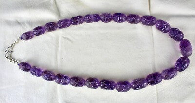 Certified Natural Amethyst Beads 860 Ct Purple Gemstone Sterling Silver Necklace