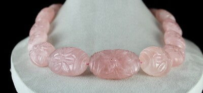 Certified Rare Big Rose Quartz 2027ct Carved Beads Sterling Silver Necklace