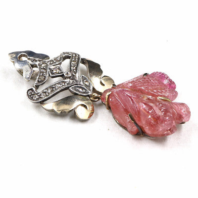 Antique Pink Tourmaline 10ct Natural Diamond Sterling Silver Victorian Pendant