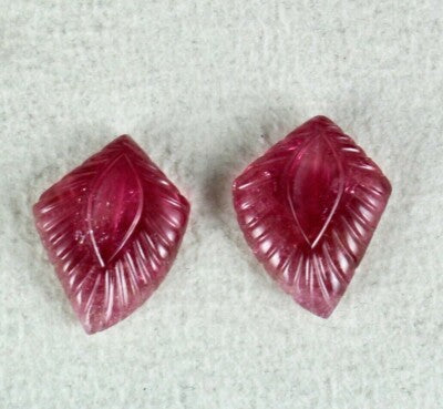 Natural Pink Tourmaline Carved Leaves Gemstone For Earring Design 21.63 Ct