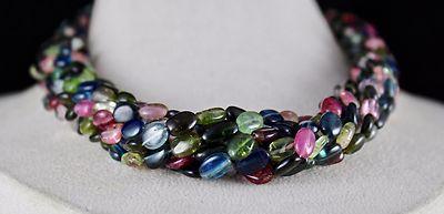Certified Natural Multi Tourmaline Cabochon Beads Silver Necklace 985 Ct