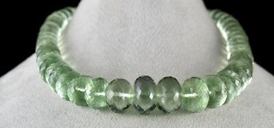 Certified Green Amethyst Faceted Round Beads 867 Ct Gemstone Necklace