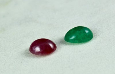 Certified Natural Ruby Emerald Cabochon Oval 2 Pc 13.34 Ct Gemstone Pendant Ring