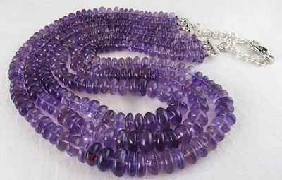 Natural Amethyst Beads Fancy Round 13mm 1008 Ct Sterling Silver Necklace