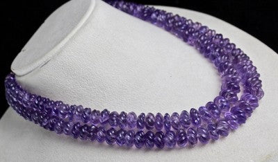 Certified Natural Amethyst Beads Carved Melon Necklace 886 Ct Purple Fashion