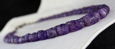 Certified Natural Amethyst 608ct Carved Beads Necklace Sterling Silver Hook