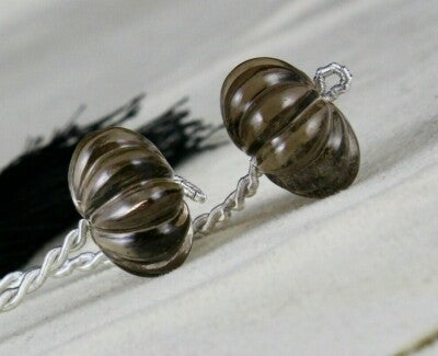 Natural Black Smoky Quartz 37ct Carved Melon Beads Gemstone For Design