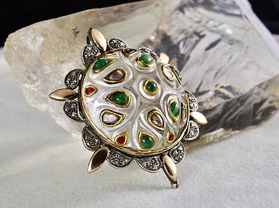 Certified Natural Rock Crystal Jadau Emerald Ruby 170ct Natural Diamond Pendant