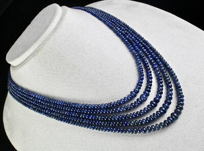 Certified Natural Blue Sapphire 460 Ct Round Beads Sterling Silver Necklace