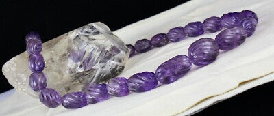 Certified Natural Amethyst 737 Ct Melon Beads Sterling Silver Vintage Necklace