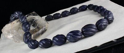 Blue Jade Carved Beaded Necklace 1 Line 1301 Ct Natural Stone Sterling Silver