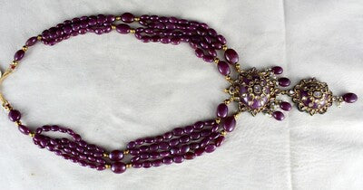 Certified Natural Ruby 600ct Natural Diamond 18k Gold Jadau Antique Necklace