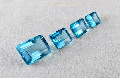 Blue Topaz Octagon Cut 4 Pcs, 28.9 Ct Gemstones For Pendant, Earring, Ring Set