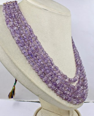 Vintage Natural Amethyst 755 Ct Melon Carved Beads Purple Gemstone Necklace