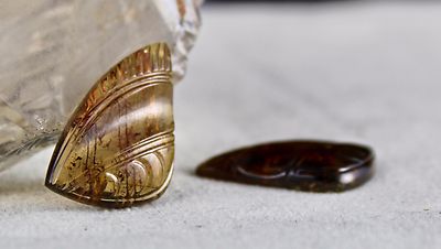 Certified Natural Honey Brown Tourmaline Carved 39.35 Ct Gemstone Earring Pair