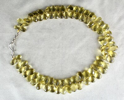 Natural Lemon Quartz 665ct Tear Drop Gemstone Necklace Beads 1 Line