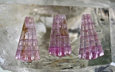 Natural Pink Tourmaline Carved 3 Pcs 42.32 Ct Gemstone Earring Pendant