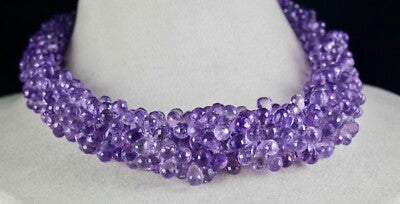 Certified Pink Amethyst 768 Ct Beaded Drop Necklace Sterling Silver Hook