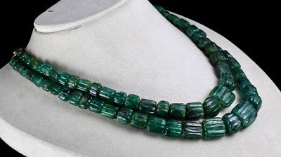 Certified Vintage Natural 785 Ct Emerald Beads Green Gemstone Necklace