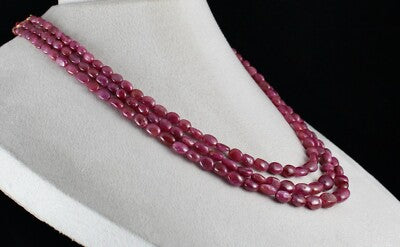 Certified Natural Ruby Beads Necklace 438ct Long Cabochon Fashion Jewelry