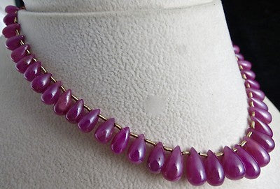 Certified Ruby Teardrop 124 Ct Gemstone Beads Sterling Silver Party Necklace