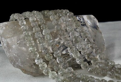 Natural Smoky Quartz Necklace Carved 410ct Gemstone Antique 3 Line Beads