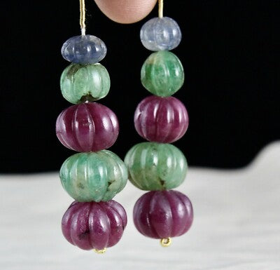 Certified Natural Emerald Ruby Blue Sapphire Earrings 144.85 Ct Sterling Silver