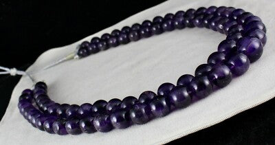 Natural Amethyst Beaded Necklace 2 Line 1705 Carats Big Round Gemstone Strings