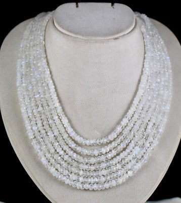 Natural Rainbow Moonstone Necklace 850 Ct Faceted Round Beads 7l White Gemstone
