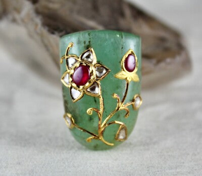 Certified Mughal 1112Ct Natural Emerald Ruby Diamond 22k Gold Pendant Design