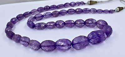 Natural Purple Amethyst Faceted Oval Necklace 550 Ct Gemstone Beads Finest
