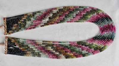 Natural Multi Colour Tourmaline 495 Ct Beads Faceted 10 L Gemstone Fine Necklace