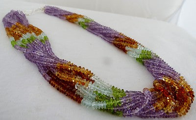 Peridot Citrine Amethyst 860ct Blue Topaz Aqua 10 Line Round Beads Necklace