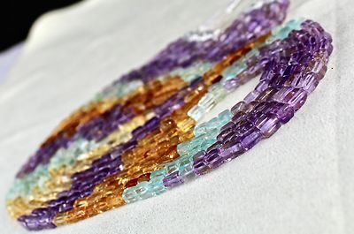 Natural Aquamarine 471ct Peridot Citrine Amethyst Square Bead Necklace