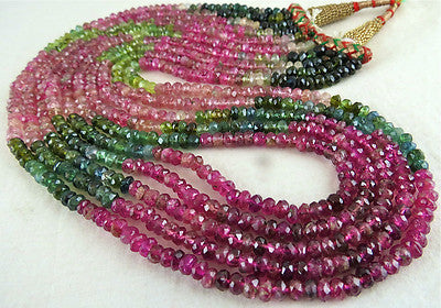 Natural Shaded Multi Tourmaline Faceted Round Beads Necklace 289 Ct 5 L