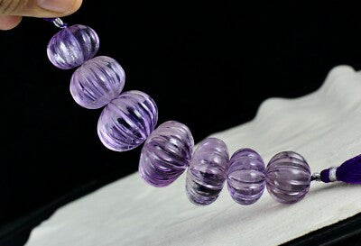 Certified Amethyst Melon Beads 29mm 601 Ct Loose Gemstone Drilled Design