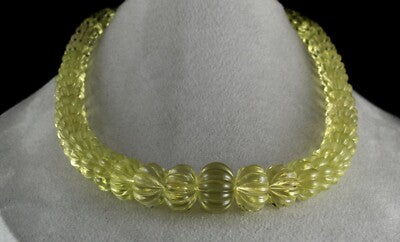 Certified Natural Lemon Quartz Beads Necklace 820 Ct Semi-precious Gemstone