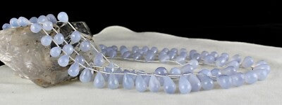 Certified Natural Blue Chalcedony 814ct Teardrop Beads Fine Necklace