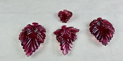 Certified Natural Pink Tourmaline Carved Leaves 4pcs 151ct Earrings Ring Pendant