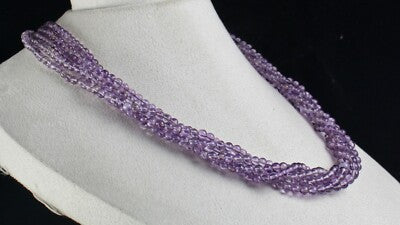 Elegant 562ct Natural Amethyst Round Beads 5 Line Gemstone Necklace For Women