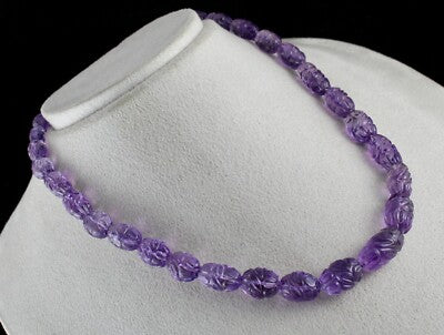Certified Antique Natural Amethyst 332ct Carved Sterling Silver Long Necklace