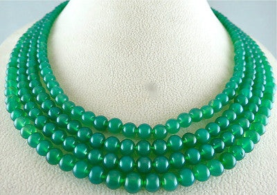 Green Onyx Round Beads 4 Line 482ct Gemstone Semi-precious Necklace