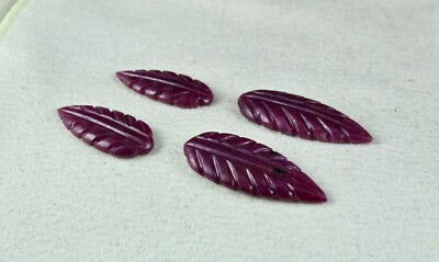 Natural Untreated Ruby 55 Ct Carved Leaves 4 Pc Loose Gemstone Earring