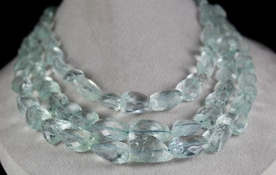 Certified Natural Untreated Aquamarine 1557ct Gem Faceted Tumble Beads Necklace