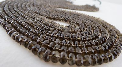 Natural Black Smoky Quartz 610 Cts Faceted Bead Round Gemstone Necklace 7 Line