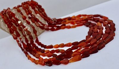 Red Onyx Necklace 5 Line 541 Ct Silver Clasp Fancy Shape Beaded Jewelry