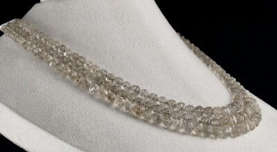 Natural Smoky Quartz Necklace Carved 410ct Gemstone Antique 3 Line Beads